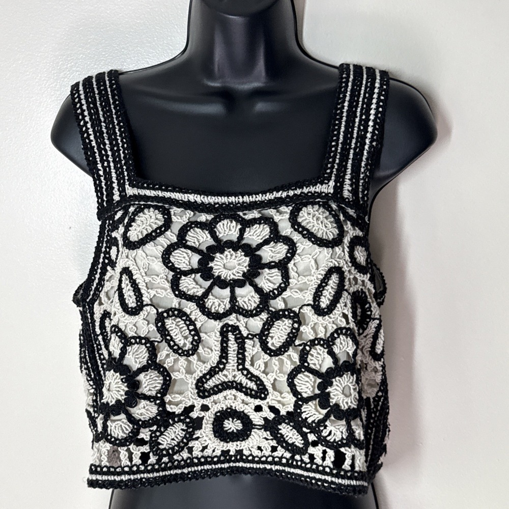 Rebellion Tank Top Crochet Summer Beach Hippie Boho Vaca Coastal Knit Size L